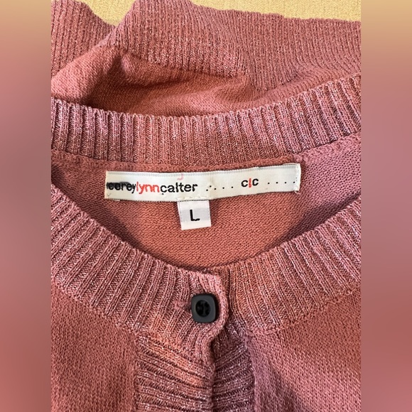 New Corey Lynn Calter CLC Anthropologie Bow Intarsia Knit Cardigan Metallic L - Picture 5 of 5